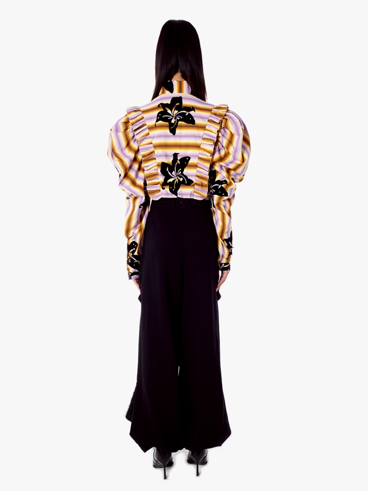 YUEQIQI Flocking Bubble Sleeve Shirt