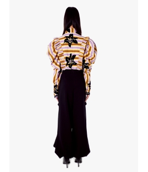 YUEQIQI Flocking Bubble Sleeve Shirt