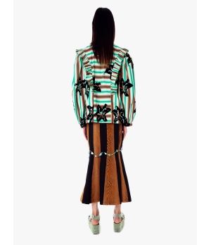 YUEQIQI Green Flocking Bubble Sleeve Shirt