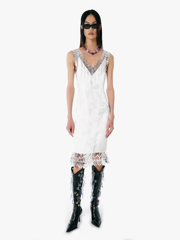 YUEQIQI V-Neck Sleeveless Silk Slip Dress