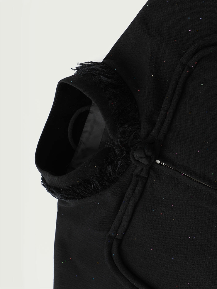 Black Cangyuan Cliff Painting Sequin Embroidered Chinese-Style Wool Jacket