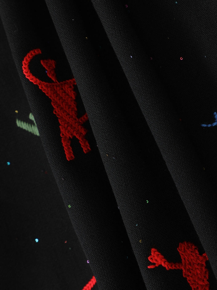 Black Cangyuan Cliff Painting Sequin Embroidered Chinese-Style Wool Jacket