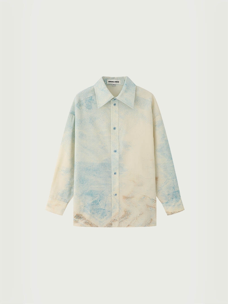 Beige Baishuitai Tie-Dye Printed Textured Wool Shirt