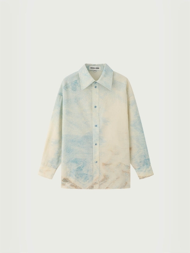 Beige Baishuitai Tie-Dye Printed Textured Wool Shirt