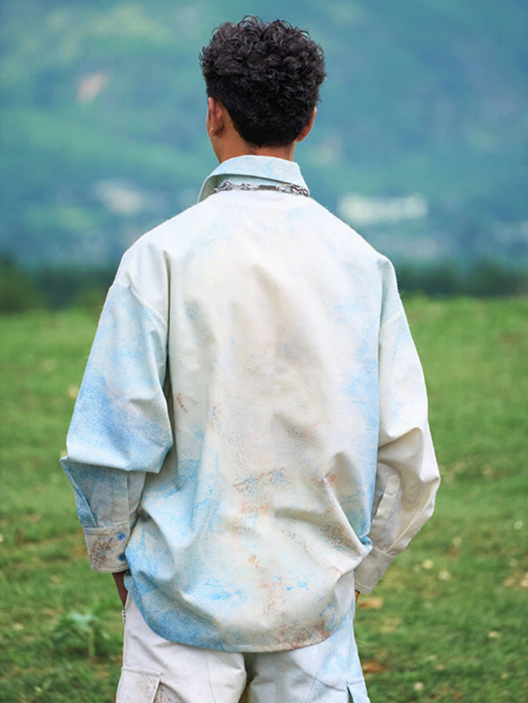 Beige Baishuitai Tie-Dye Printed Textured Wool Shirt