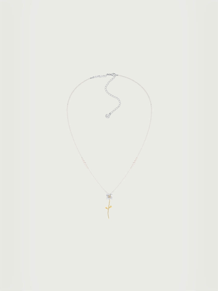 Silver & Gold Pearl Chain Square Floral Pendant Necklace