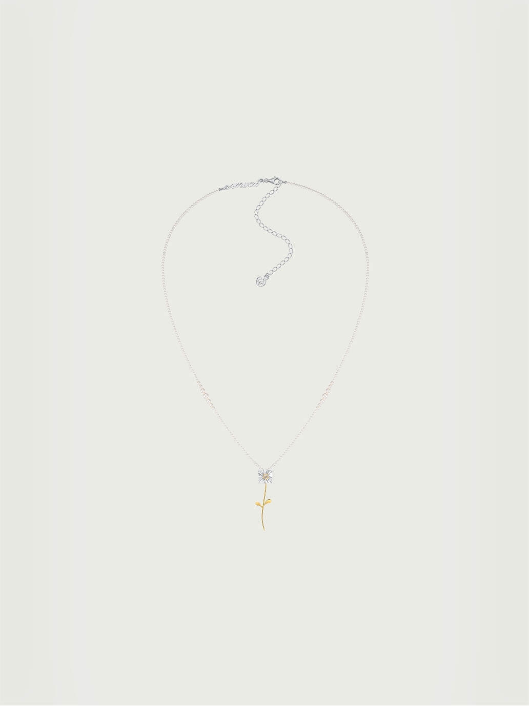 Silver & Gold Pearl Chain Square Floral Pendant Necklace