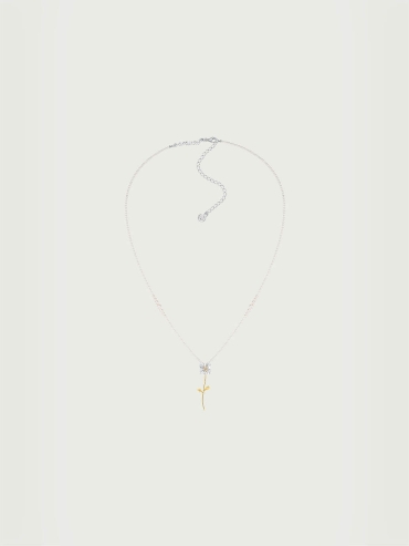 Silver & Gold Pearl Chain Square Floral Pendant Necklace