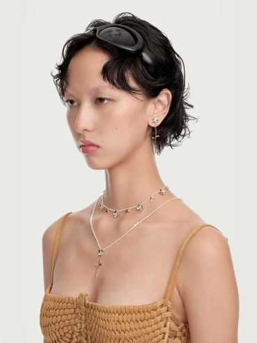 Silver & Gold Pearl Chain Square Floral Pendant Necklace