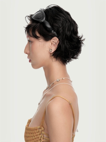 Silver & Gold Pearl Chain Square Floral Pendant Necklace