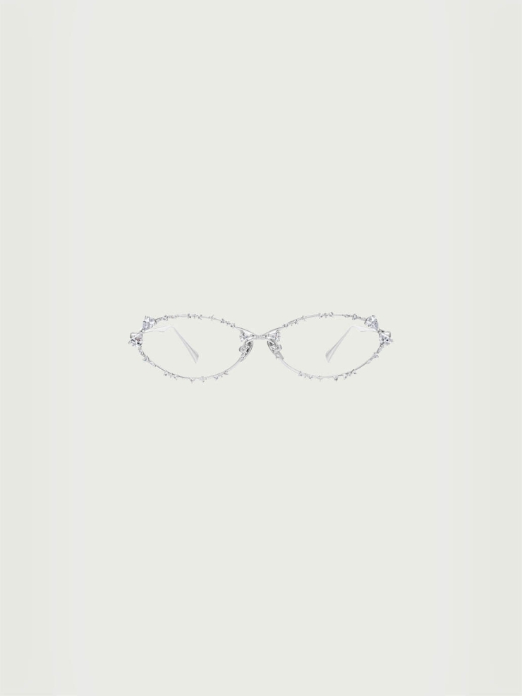 Silver Gem-Embellished Metal Frame Optical Glasses