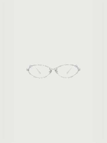 Silver Gem-Embellished Metal Frame Optical Glasses