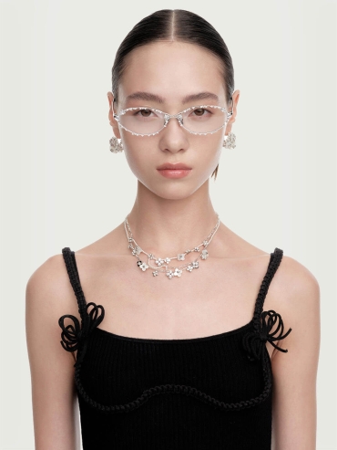 Silver Gem-Embellished Metal Frame Optical Glasses