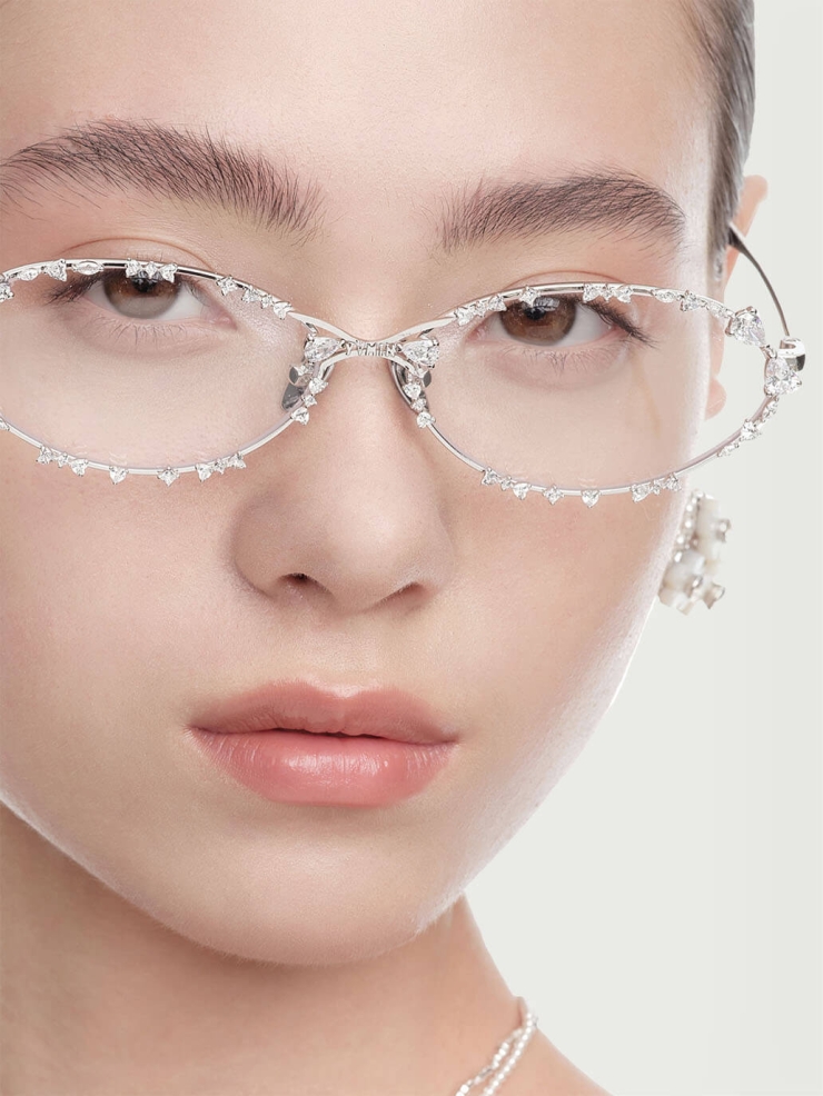 Silver Gem-Embellished Metal Frame Optical Glasses
