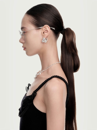 Silver Gem-Embellished Metal Frame Optical Glasses