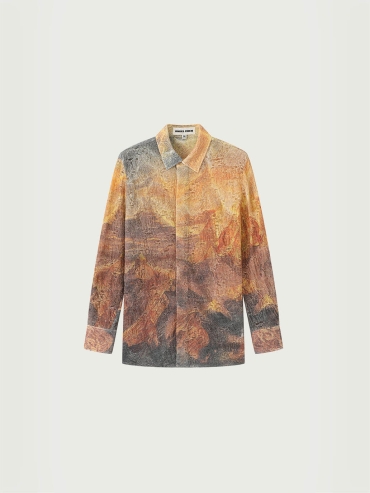 Brown Sunset Print Distressed Wool Shirt