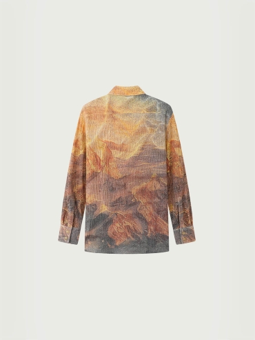 Brown Sunset Print Distressed Wool Shirt