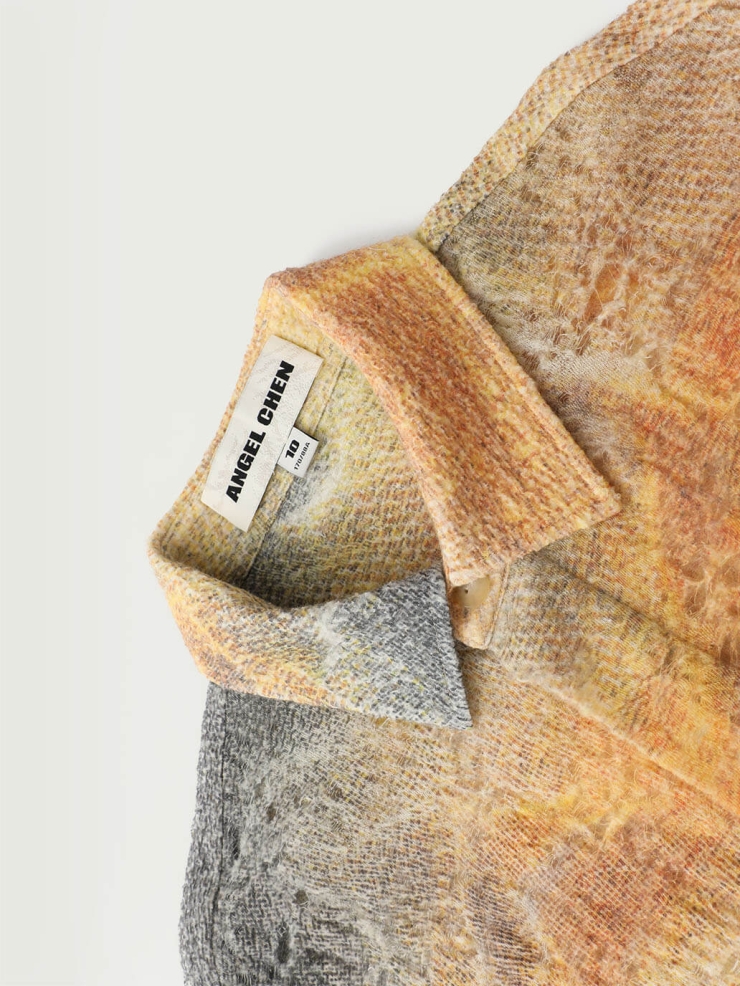 Brown Sunset Print Distressed Wool Shirt