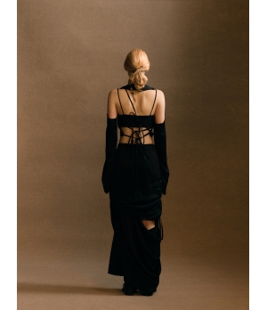 ELYWOOD Black Drawstring Cut-out Skirt