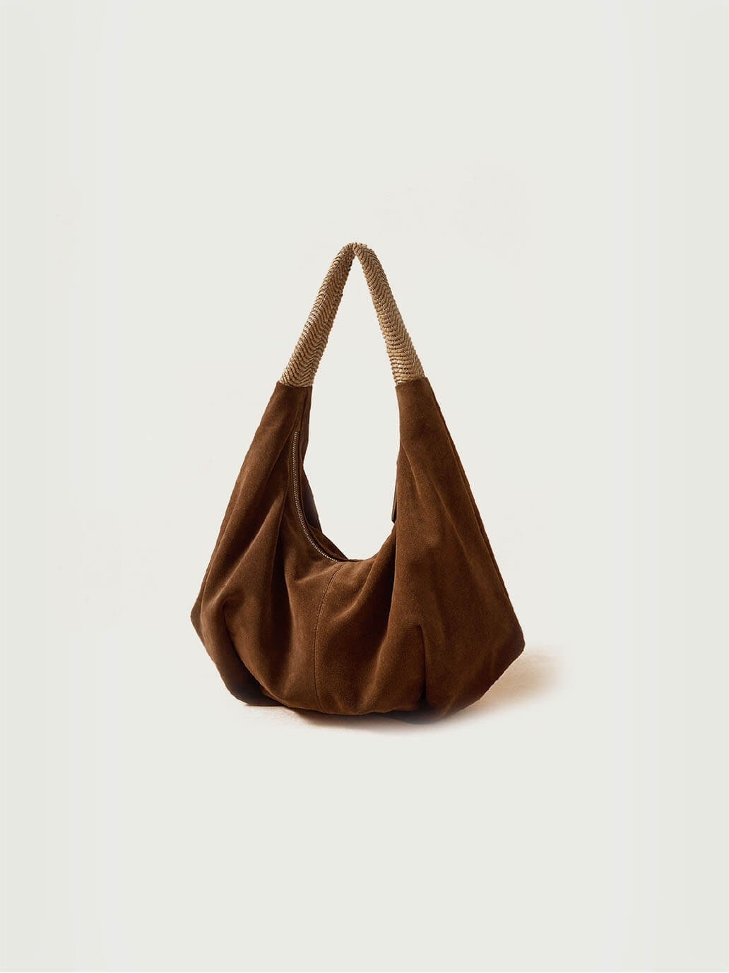 Dark Tea Brown Suede Shoulder Woven Bag