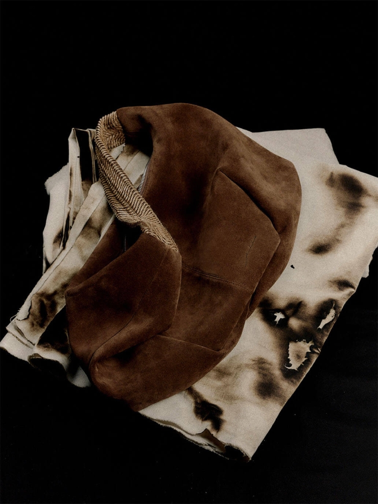 Dark Tea Brown Suede Shoulder Woven Bag