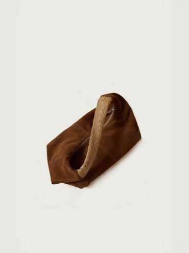 Dark Tea Brown Suede Shoulder Woven Bag