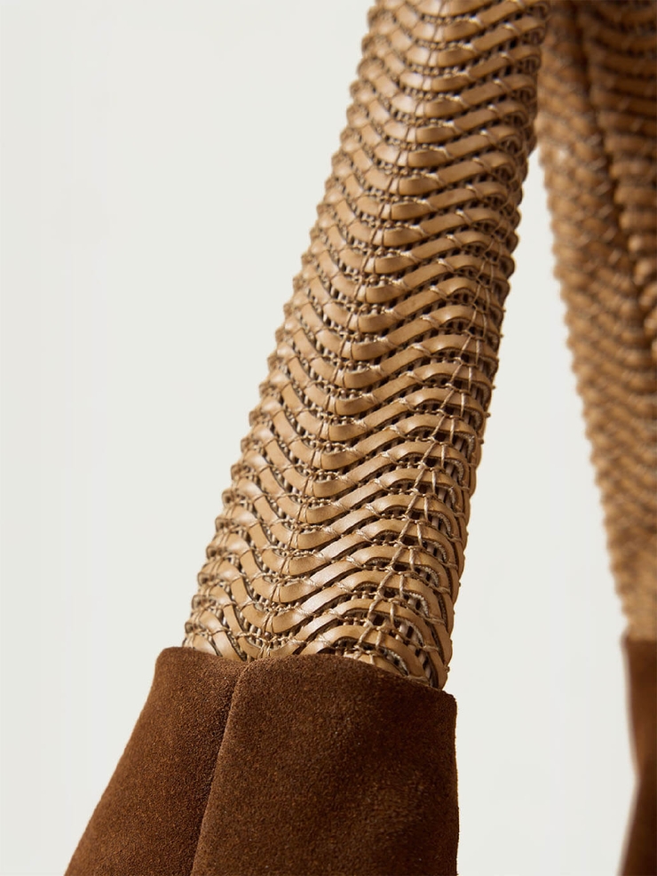 Dark Tea Brown Suede Shoulder Woven Bag