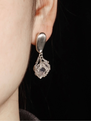 White Teardrop Crystal Stud Earring - Single