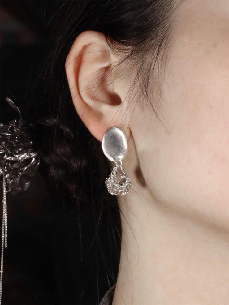 White Teardrop Crystal Stud Earring - Single