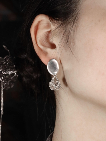 White Teardrop Crystal Stud Earring - Single