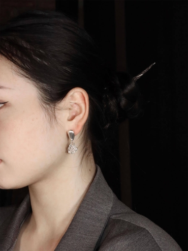 White Teardrop Crystal Stud Earring - Single