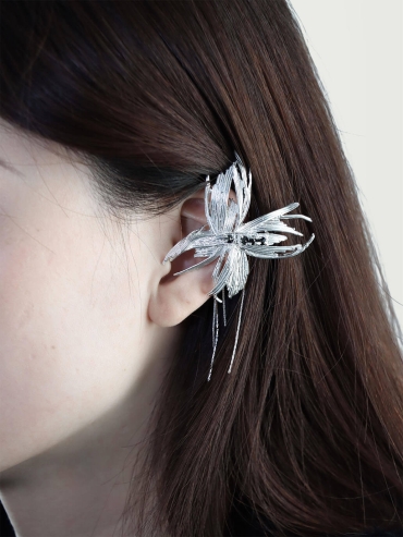 White Over-Ear Butterfly Ear Cuff - Left