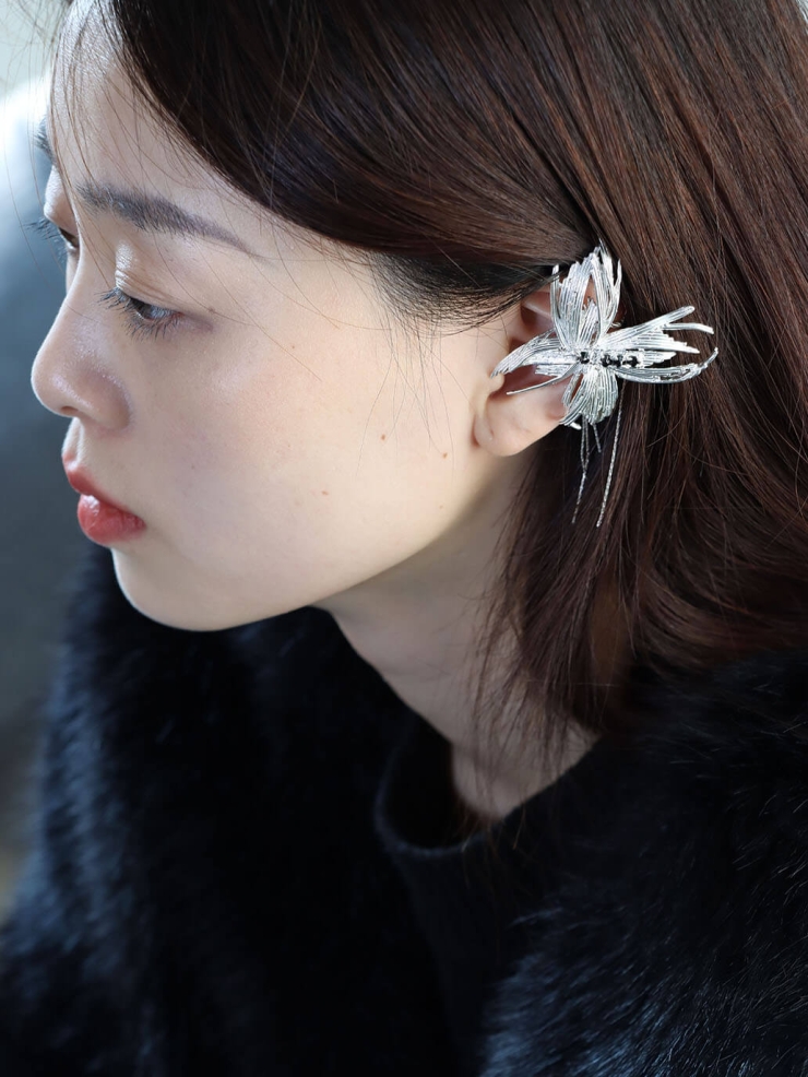 White Over-Ear Butterfly Ear Cuff - Left