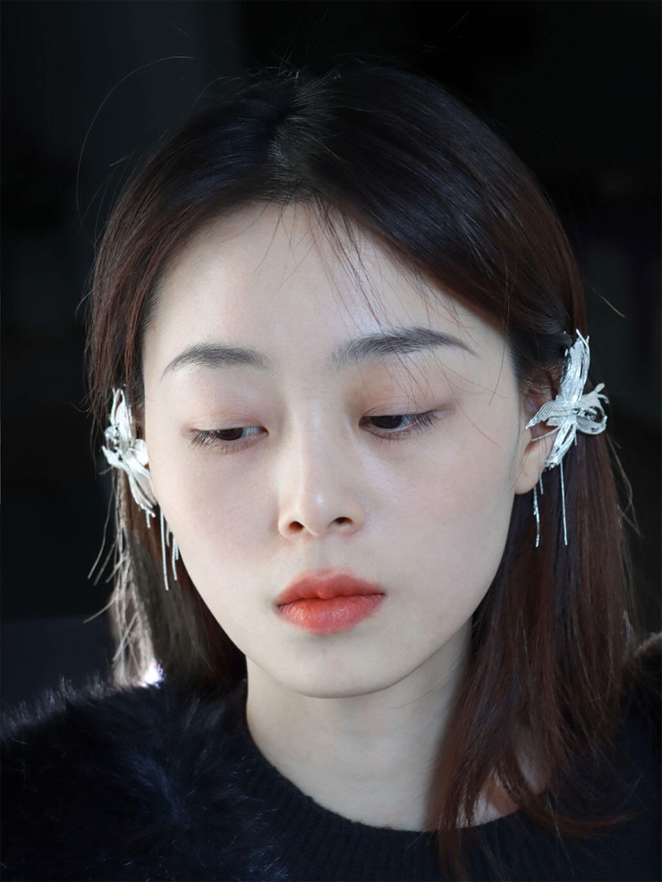 White Over-Ear Butterfly Ear Cuff - Left