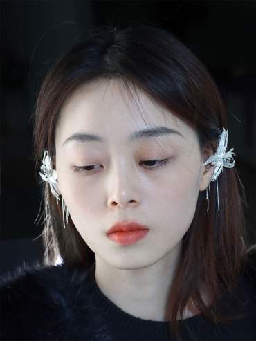 White Over-Ear Butterfly Ear Cuff - Left