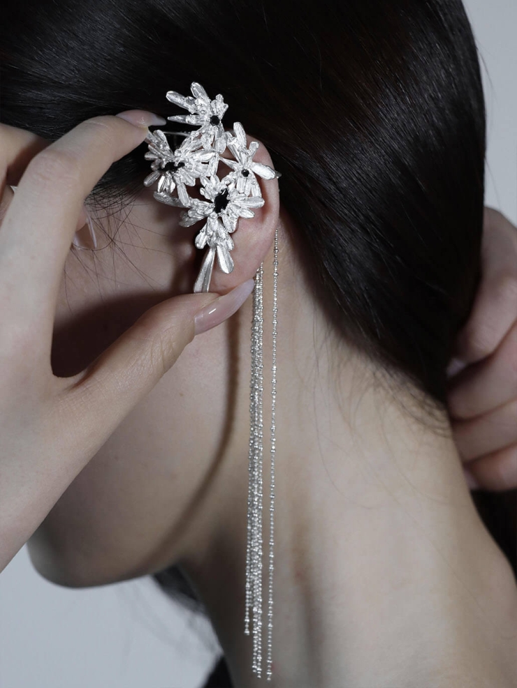 White Ice Bloom Ear Cuff - Single