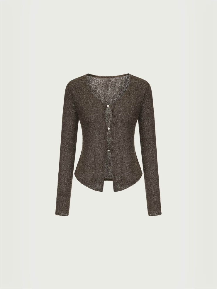 Mocha Floral Yarn-Knit Sweater