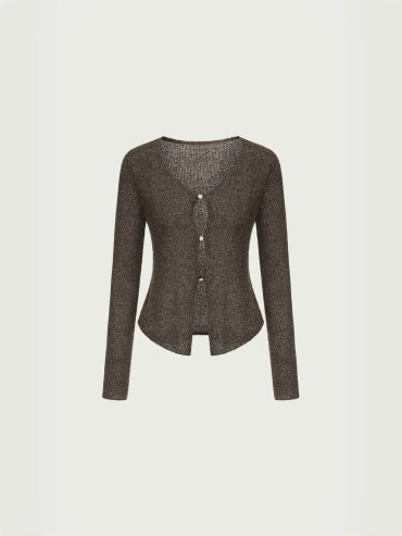 Mocha Floral Yarn-Knit Sweater