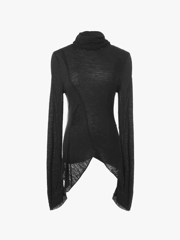 ELYWOOD Black Asymmetric Long Sleeve Turtleneck