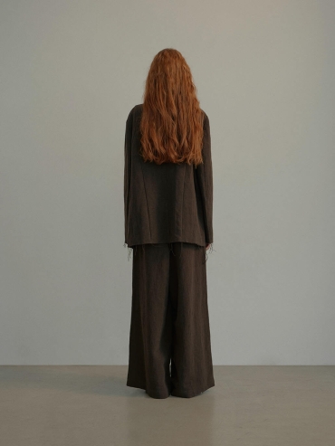 Olive Green Linen Belted Wide-Leg Pants