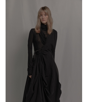ELYWOOD Black Asymmetric Long Sleeve Turtleneck