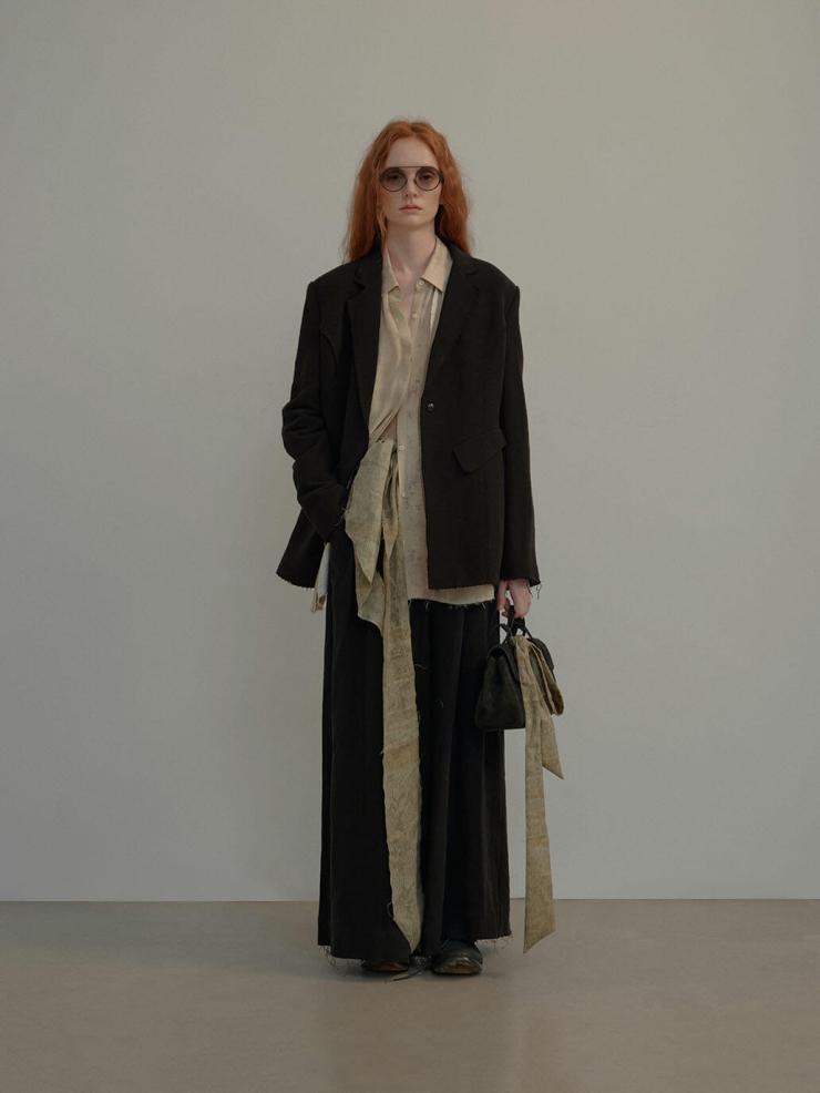 Black Linen Cinched Waist Blazer