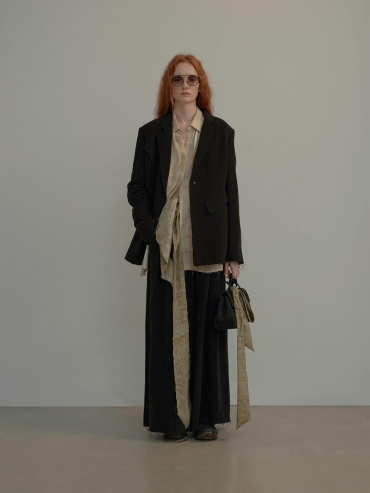 Black Linen Cinched Waist Blazer