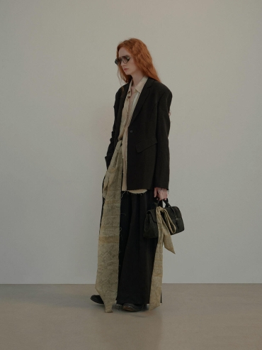 Black Linen Cinched Waist Blazer