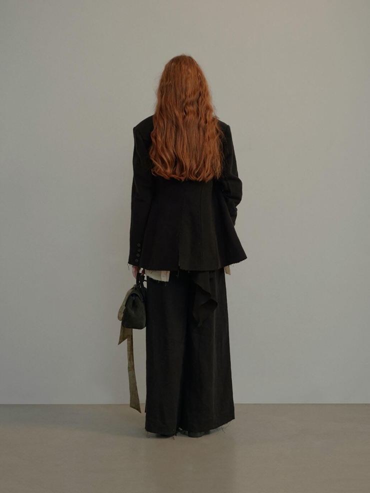 Black Linen Cinched Waist Blazer