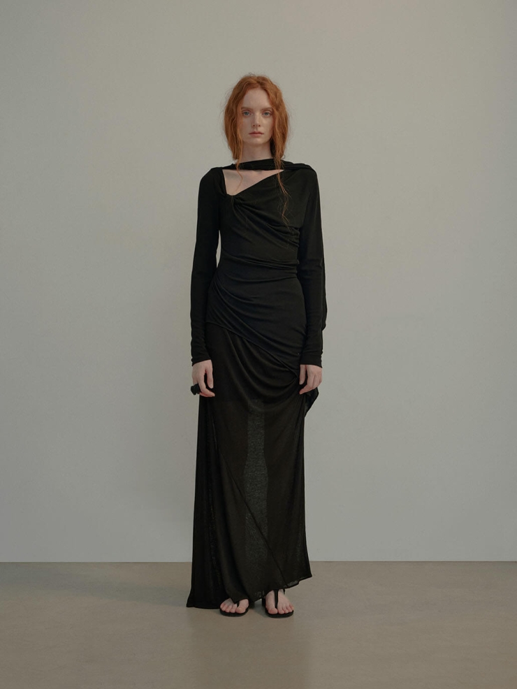 Black Knit Pleated Sheer Midi Skirt