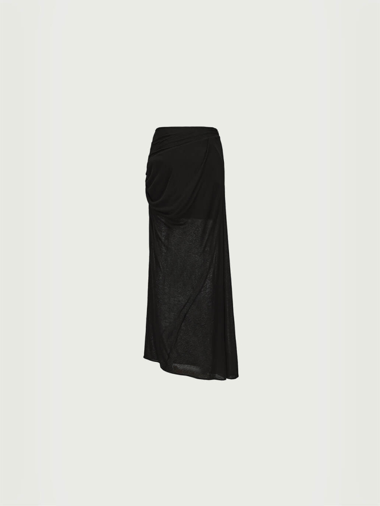 Black Knit Pleated Sheer Midi Skirt