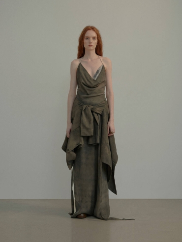 Moss Green Draped Halter Patchwork Camisole