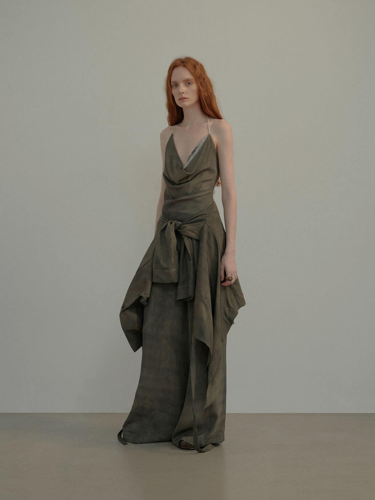 Moss Green Draped Halter Patchwork Camisole