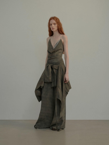 Moss Green Draped Halter Patchwork Camisole